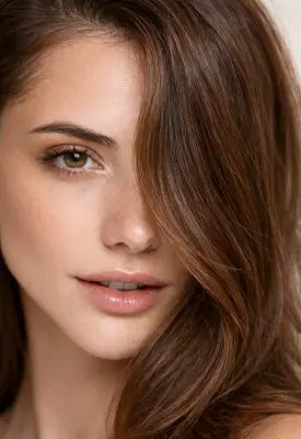 Close-up of a person with long brown hair