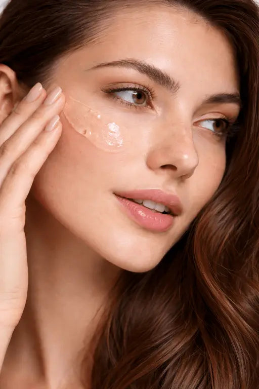 Woman applying a skincare product to her face