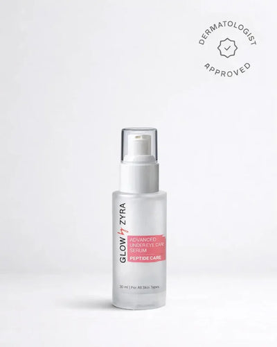 Glow by Zyra skincare bottle on a white background with 'Dermatologist Approved' label.