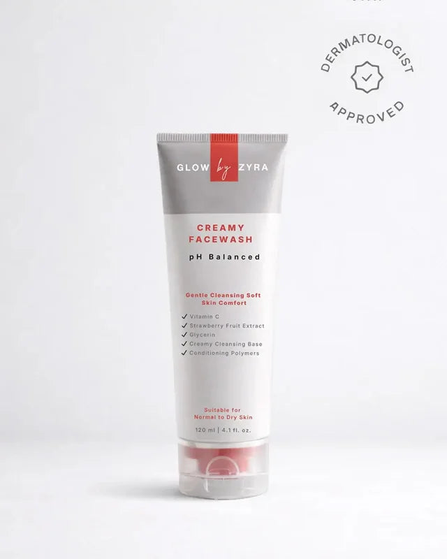 Glow By Zyra Creamy Face Wash cream bottle with beige background