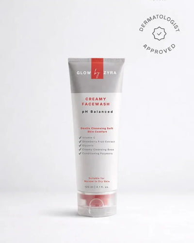 Glow By Zyra Creamy Face Wash cream bottle with beige background